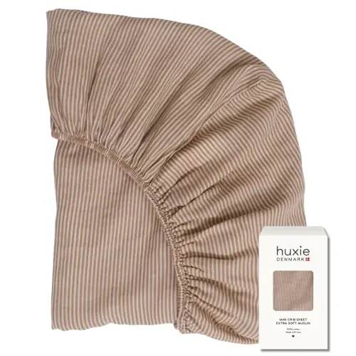 Mini Crib Sheets – Organic Cotton Muslin Fitted Crib Sheet – Fitted for Pack and Play 24" x 38" Ultra-Soft and Breathable (Natural Stripe)