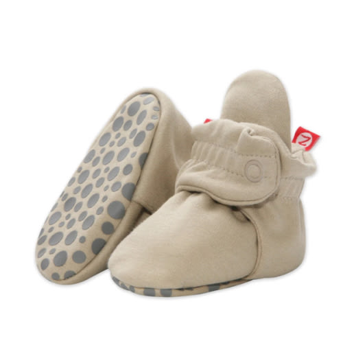Zutano Cotton Gripper Stay-On Baby Bootie Slipper - Khaki
