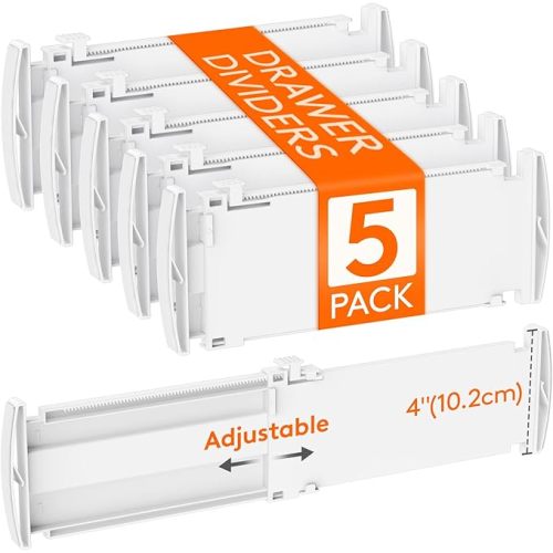 Lifewit 4" High 5 Pack Drawer Dividers, 10.5-16.5" Drawer Divider for Clothes, Adjustable Dresser Drawer Organizers, Plastic Drawers Separators for Clothes, Bedroom, Bathroom, Kitchen, Closet