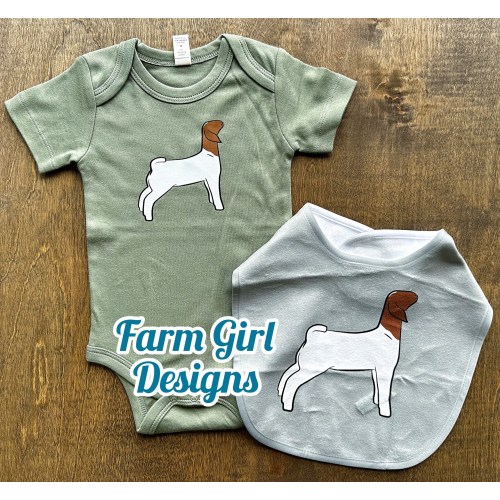 Show Goat Sage Green onesie & bib set
