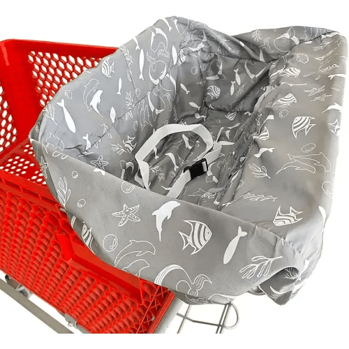 Portable Shopping Cart Cover | High Chair and Grocery Cart Covers for Babies, Kids, Infants & Toddlers ✮ includes Free Carry Bag ✮ (Gray Seaworld)
