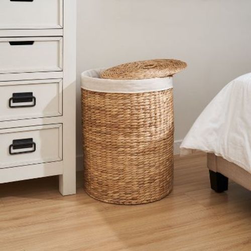 Zita Round Resin Woven Wicker Multi-Use Storage Basket with Handles - 18" x 18" x 15.7" - White-Gray - For Towel