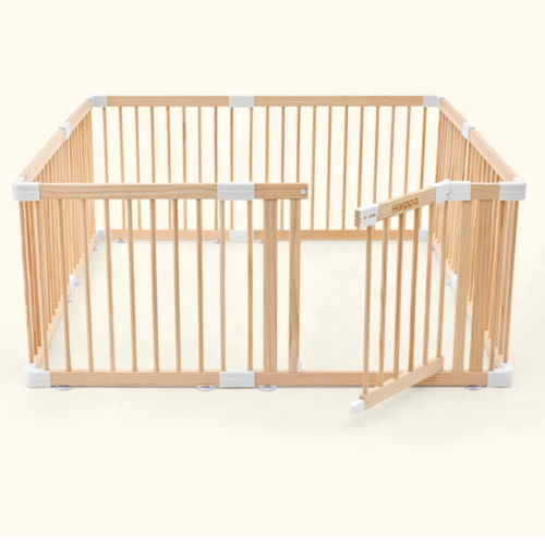 HARPPA Wooden Baby Gate Playpen | Non-Toxic Foldable DIY Adjustable Play Yard for Infants & Toddlers – Natural Finish Baby Fence for Small & Large Spaces