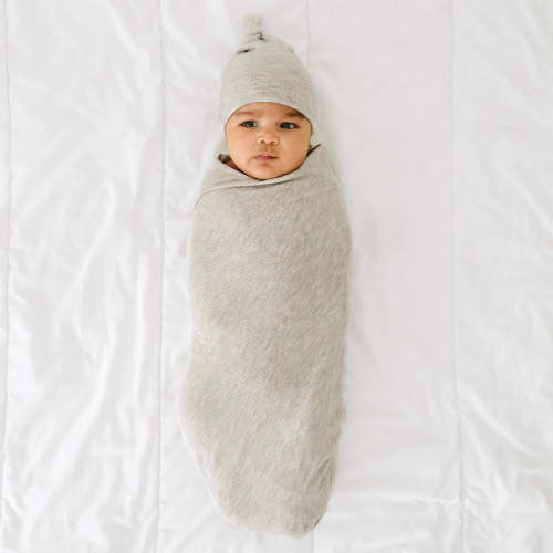 Heather Stone Ribbed Swaddle & Hat Set
