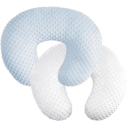 iEvolve Minky Nursing Pillow Cover Breast feeding Pillow cover for Baby Boy Girl,Cover Only(BabyBlue&White, pack of 2)