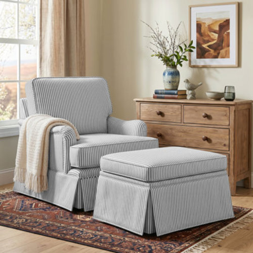 Lark Manor™ Upholstered Skirted Swivel Accent Arm Chair With Storage Ottoman & Reviews | Wayfair