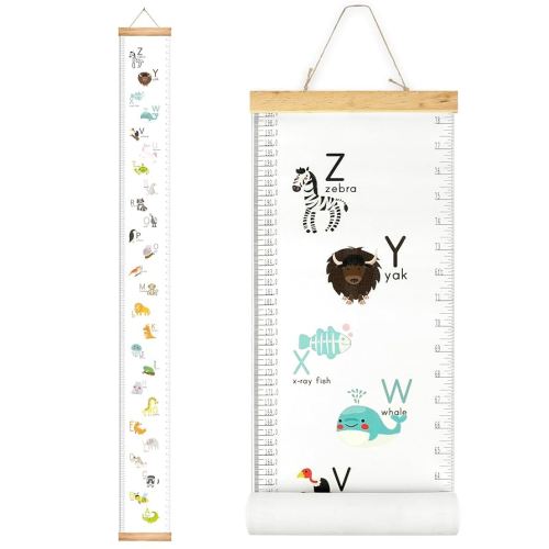 Mibote Baby Growth Height Chart Handing Ruler Wall Decor for Kids, Canvas Removable Height Growth Chart 79" x 7.9" (Letters)