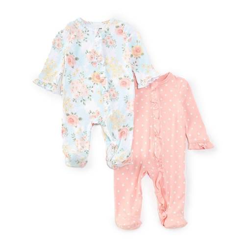 Little Me Baby Girls Newborn-9 Months Long-Sleeve Meadow Floral/Dotted Footed Coverall Two-Pack
