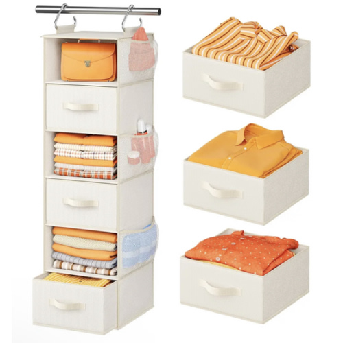 Pipishell Hanging Closet Organizer 6-Shelf, Hanging Shelves for Closet with 3 Removable Drawers & Side Pockets, Hanging Shelf Organizer for Bedroom or Garment Rack, 12'' x 12'' x 43.3'', White