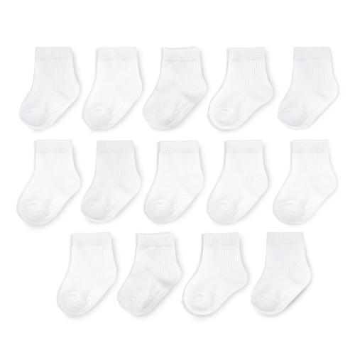 Fruit of the Loom Baby 14-Pack Grow & Fit Flex Zones Cotton Stretch Socks - Unisex, Girls, Boys 0-6 Months White