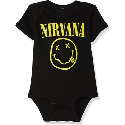 Nirvana Unisex Baby Smiley Onesie, Black, 6 Months and Toddler T Shirt Set, Black, 12 US
