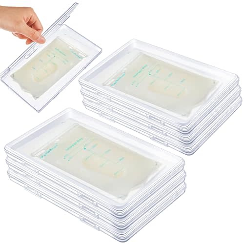 Hushee 12 Pcs Clear Flat Breast Milk Freezer Storage Organizer Space Saving Breastmilk Storage Breastmilk Freezer Tray Breastfeeding Bag Organization, 7.87 x 4.72 x 0.67 in