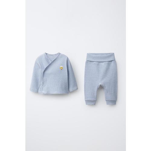 CHICK EMBROIDERED STRIPED SAROUEL T-SHIRT AND PANTS SET - Navy blue | ZARA United States