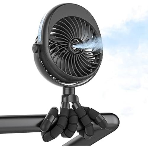 COMLIFE Misting Baby Stroller Fan, Rechargeable Battery Operated, 270° & 360° Pivoting, 50ml Portable Water Sprayer Misting Fan with Flexible Tripod Clip on Car Seat Crib Treadmill Bunk Bed