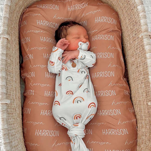 Cannon's Earthy Rainbow Newborn Baby Knot Gown & Hat