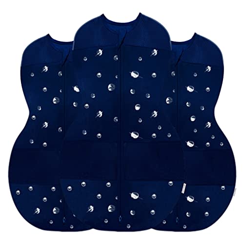 Happiest Baby Sleepea 5-Second Swaddle - 100% Organic Cotton Baby Swaddle Blanket - Doctor Designed Promotes Healthy Hip Development - 3-Pack Newborn Bundle (Midnight Planets, 2 x Small, 1 x Medium)