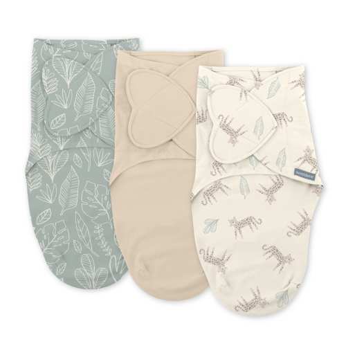 SwaddleMe by Ingenuity Monogram Collection Baby Swaddle, 100% Cotton, 0-3 Months, Pocket Fold Design for Easy Changes, 1.0 TOG, 3-Pack - Born Free
