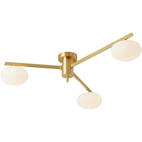 Modern Minimalist 3-lamp Ceiling Light, Rural Style Ceiling Light, Black, Brass, Near Ceiling, Medieval Ceiling Light with Milk Glass Screen, Kitchen Ceiling Light