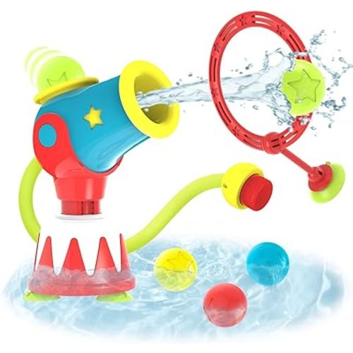 Yookidoo Toddler Kids Bath Toys (Ages 4-8) - Water Cannon Ball Blaster - Suction Cups to Any Bath Tub or Shower - Includes 5 Balls & Hoop to Shoot Through - Turn Bath Time into Endless Fun for Kids!