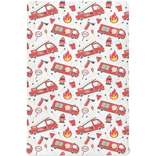Crib Sheets for Boys Firefighter Fire Truck Toddler Baby Girl Sheets for Crib,Neutral Mini Crib Nursery Mattress Sheets Fitted,Crib Mattress 52 * 28 * 9In White