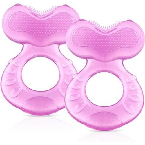 Nuby Silicone TeeThe-EEZ Teether with Bristles, Includes Hygienic Case, Pink (Count of 2)