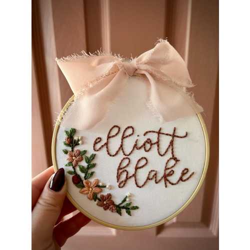 Hand Embroidered Name Hoop, Personalized Embroidery Hoop, Baby Name Announcement, Nursery Decor, Birth Announcement Sign, Baby Announcement