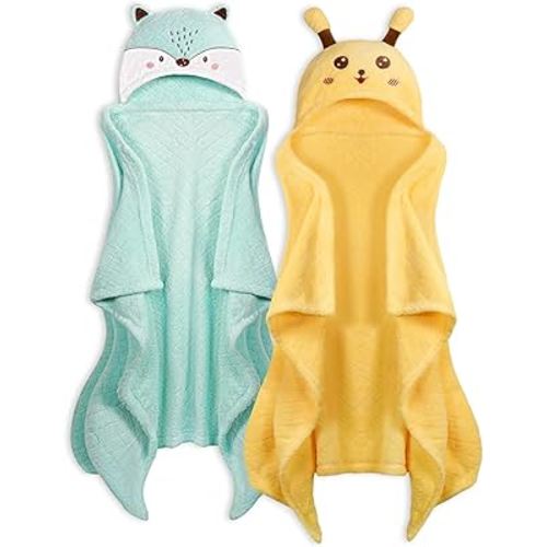 Toddler Bath Towel Hooded Kids Towel Bath Baby Towels with Hood for Boy Girl 0-5 Years, 2-Pack Soft Absorbent Baby Bath Towel Toddler Towels with Hood, Thick 50''x32'' Kids Hooded Towel for Toddlers
