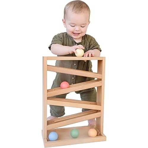 Montessori Ball Tracker Wooden Ball Drop - Wood Toys for 3 Year Old - Educational Toy for Baby and Toddler - Ball Ramp Maze Run Track - Baby Ball Drop Toy - First Birthday Gift 18 Months