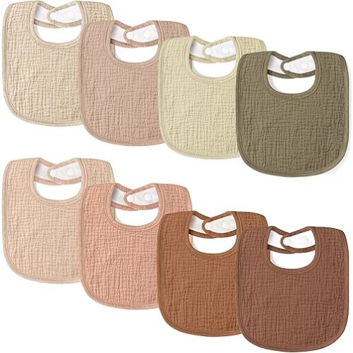 bearmoss Baby Muslin Drooling Bibs 100% Cotton Square Adjustable Bibs Gift for Baby Girls Boys Teething Drool 8 Pack