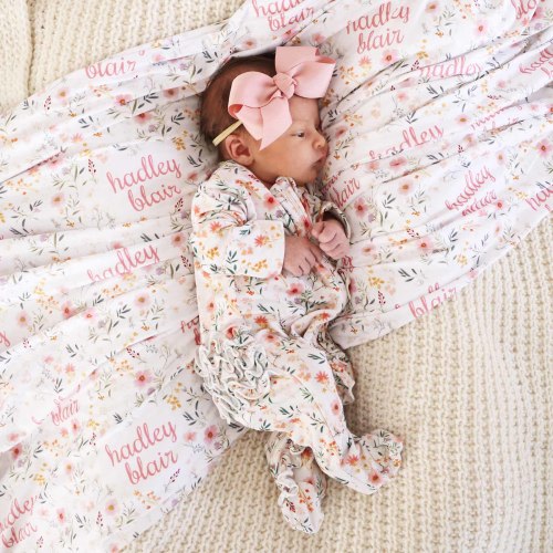 Winnies Wildflowers Personalized Swaddle Blanket