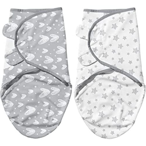 Biloban Baby Swaddles 0-3 Months for Boy Girls, Baby Swaddle, Newborn Swaddle, Cotton Swaddle Blanket, Newborn Essentials, Lovely Grey Print, 2 Pack