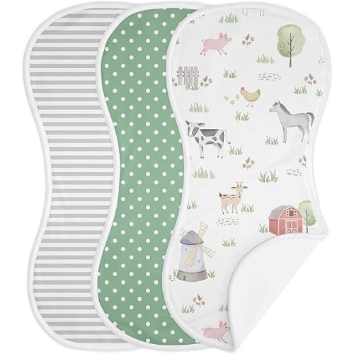 Sweet Jojo Designs Farm Animals Baby Boy Girl Absorbent Burp Cloths Infant Newborn Grey Red Black and White Green Watercolor Farmhouse Barn Horse Cow Sheep Pig Gender Neutral 3 Pack Set Dribble Drool