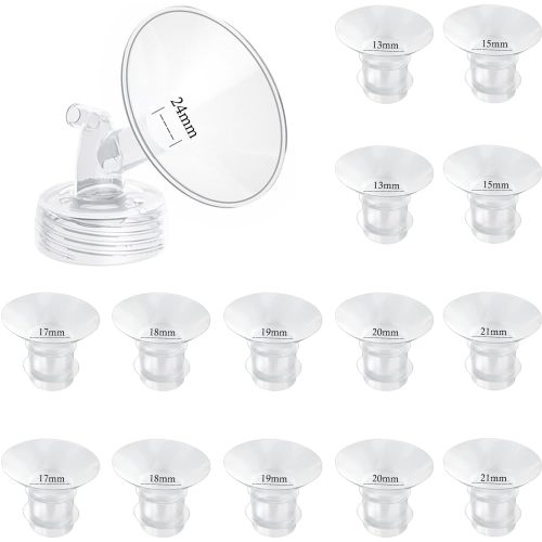 Flange Inserts 13/15/17/18/19/20/21mm 14PC Compatible with Momcozy S12 pro/S9 pro/S9/S10/S12/Medela/TSRETE/Spectra/Bellababy Breast Pumps, Reduce 24mm Tunnel Down to Correct Size