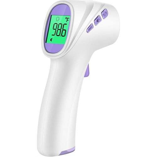 Forehead Thermometer for Adults, Kids & Babies, No-Touch Digital Infrared Thermometer with LCD Backlight Display, Fever Alarm and 1s Instant Reading - Purple