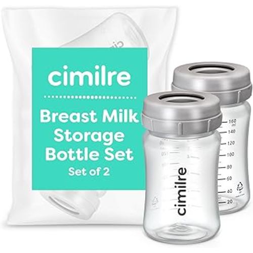 Breast Milk Storage Bottle Set, Breastmilk Storage Set with Milk Storage Bottles, Discs & Covers for Fridge, 5 oz. Bottles (Set of 2)