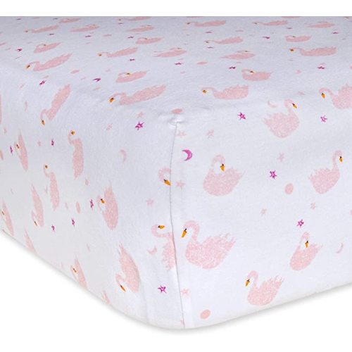 Burt's Bees Baby - Fitted Crib Sheet, Girls & Unisex 100% Organic Cotton - Graceful Swans