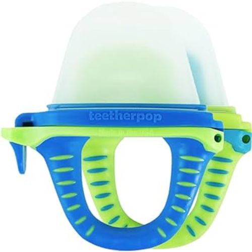 Teetherpop Fillable Silicone Teether for Babies – Breastmilk Popsicle Molds for Teething with Spill-Proof Sippy Slits – Freezable Baby Teethers for Liquids & Purées - Cool Relief (BlueLime & LimonTeal