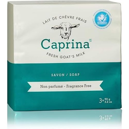 Caprina Fragrance Free Goat Milk Bar Soap, 3.2 oz (90 g), 3-Pack