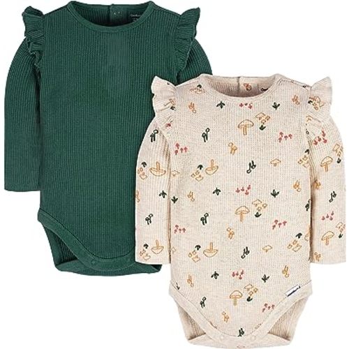 Gerber Baby Girls' Long Ruffle Sleeve Onesies (2 Pack)