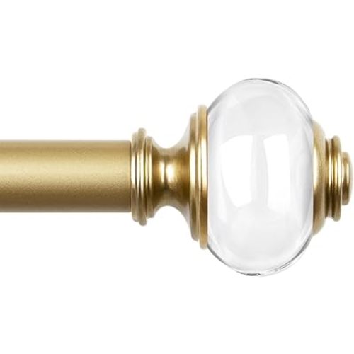 Curtain Rods 32 to 58 Inch(2.6-7.2ft), USFOOK 7/8 Inch Telescoping Splicing Drapery Rods for Windows 20 to 54 Inch, Gold Decorative Translucent Finials