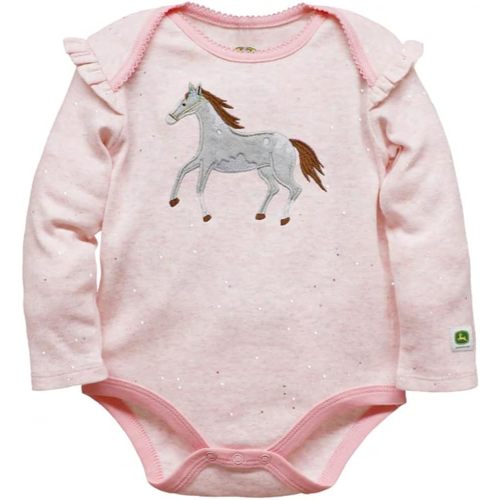 John Deere Glitter Sparkle Pink Long Sleeve Applique Horse Bodysuit Sizes 3/6, 6/9, 9/12 Months