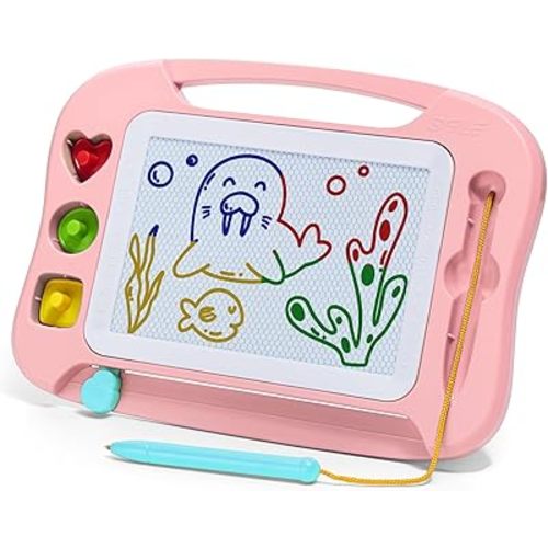 SGILE Toddler Toys for Kids, Magnetic Drawing Board for Birthday Gift, Toys for 1 2 3 Year Old Girls Boys, Etch & Sketch Pad with 3 Stamps, Learning and Educational, Light Pink
