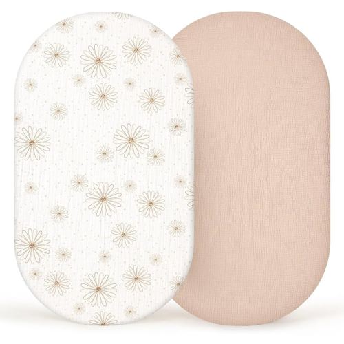 lulumoon Muslin Bassinet Sheets Baby: Cotton Bassinet Sheets Fitted for Boys and Girls - Bassinet Sheets for Oval Rectangle or Hourglass Mattress