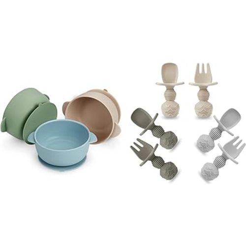 PandaEar 3 Pack Baby Bowls & 6 Pack Silicone Baby Spoons and Fork