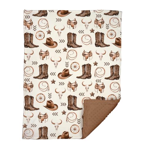 Western Baby Blanket, Cowboy Minky Blankets for Boys Girls, Nursery Room Decor, Soft Warm Lightweight Nursery Bed Blanket for Newborn Toddlers Son Daughter (06)