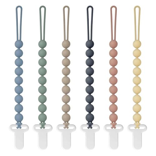 Pacifier Clips, 6-Pack Silicone Pacifier Holder Clip with Stylish Round Design, 100% Food Grade Silicone, Safe Essentials for Newborns Baby Boys and Girls