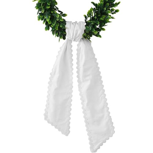 DYSHAYEN Wreath Sash for Front Door,Canvas RIC Rac Trim Wreath Accessories for Yard Doorway Indoor Outdoor Bridal Shower Xmas Home (White-White Trim)