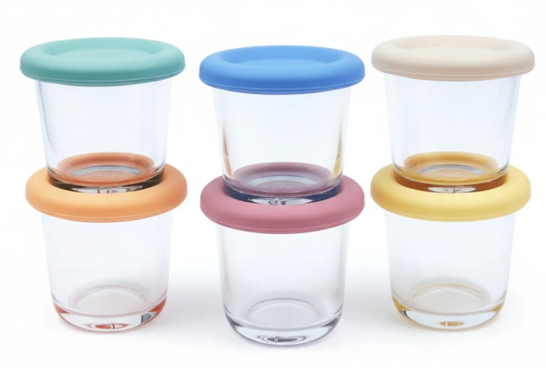 4oz Glass Baby Food Storage Jars | Food Grade Silicone Lids | Set of 6 | Neutral Colors