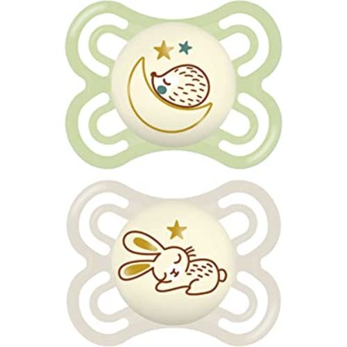 MAM Perfect Night Baby Pacifier, Patented Nipple, Glows in the Dark, 2 Pack, 0-6 Months, Unisex