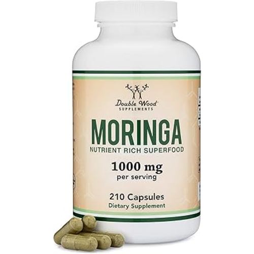 DWS Organic Moringa Capsules 1000mg - Pure Moringa Powder for Energy & Immune Support - Green Superfood Rich in Antioxidants, Essential Vitamins & Amino Acids - 105 Vegan Capsules